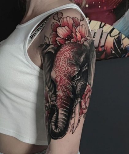 19 Elephant Tattoo Ideas with Flowers