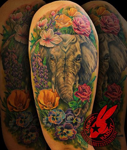 19 Elephant Tattoo Ideas with Flowers