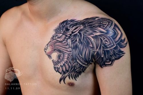 Roar with Confidence: 20 Lion Tattoo on Chest Design Ideas