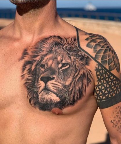 Roar with Confidence: 20 Lion Tattoo on Chest Design Ideas