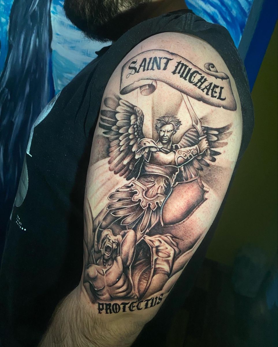 29 Powerful St Michael Tattoo Designs for Men and Women   Forearm, Sleeve, Geometric, Traditional