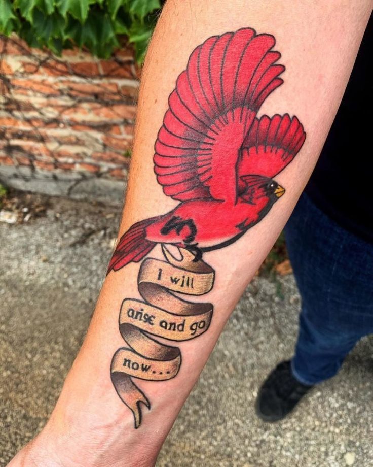 28 Cardinal Tattoo Ideas for Women and Men: Memorial, Fine Line, Stencil Outline, Small Flying