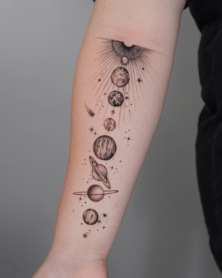 27 Space Tattoo Ideas for Women and Men Galaxy Sleeve Designs, Minimalist Forearm Art