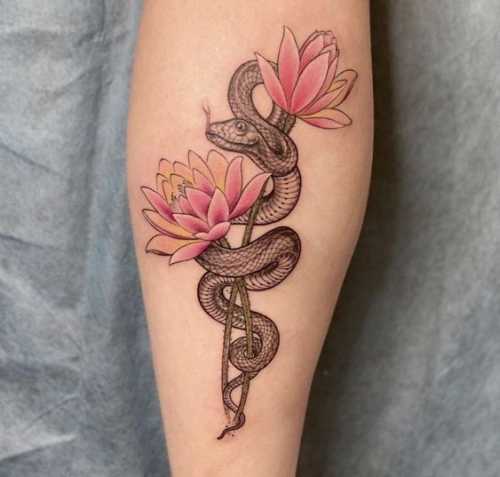 29 Snake and Flower Tattoos Ideas