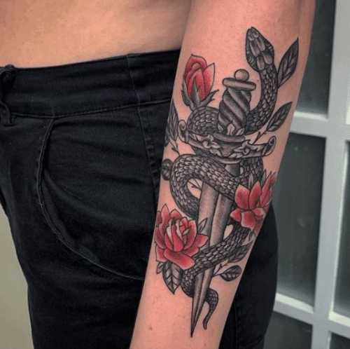 29 Snake and Flower Tattoos Ideas