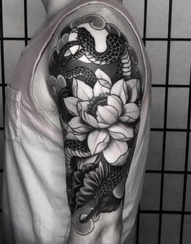 29 Snake and Flower Tattoos Ideas