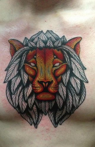 Vibrant and Striking: 19 Lion Tattoo with Color Ideas