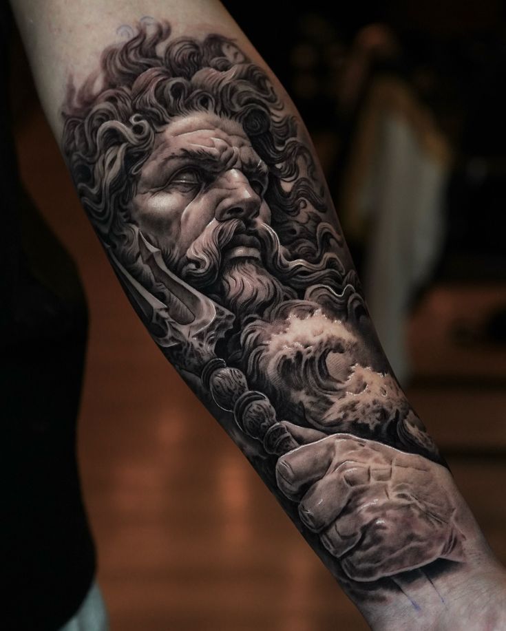 Poseidon Tattoo 26 Ideas : Powerful Greek Mythology Designs for Men Featuring Sleeve