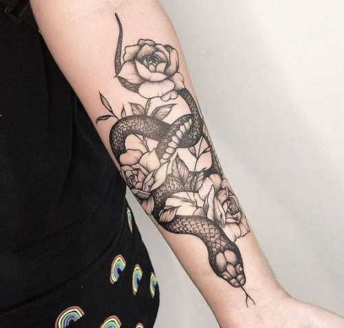 29 Snake and Flower Tattoos Ideas