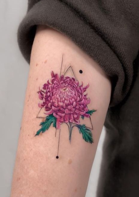 27 November Birth Flower Tattoo Ideas Featuring Chrysanthemums, Peony, Fine Line Designs