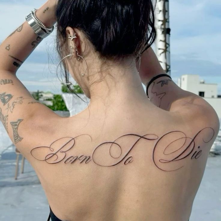 30 Born to Die Tattoo Ideas : Aesthetic Lettering, Stomach and Collarbone Placement