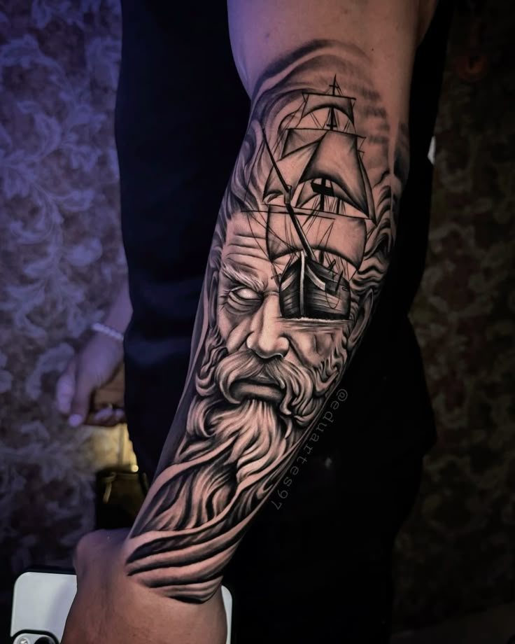 Poseidon Tattoo 26 Ideas : Powerful Greek Mythology Designs for Men Featuring Sleeve