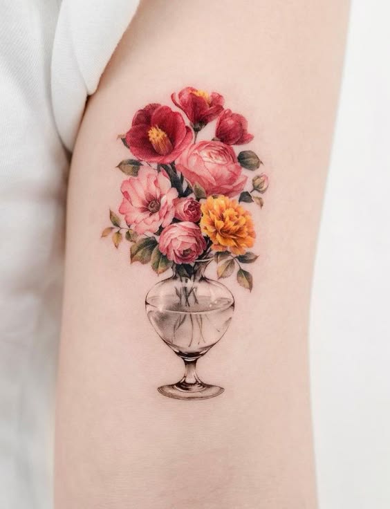 Discover 24 Stunning Flower Bouquet Tattoo Ideas: Delicate, Colorful, and Minimalist Designs