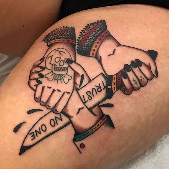 25 Trust No One Tattoo Designs with Lettering, Fonts, Ideas for Men and Women