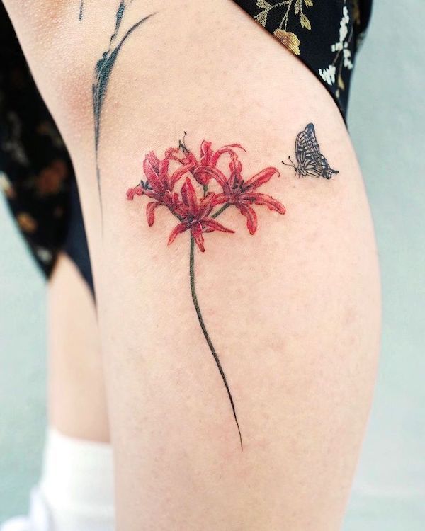 Spider Lily Tattoo 30 Ideas with Traditional Japanese Design, Arm Sleeve, Abstract Meaning