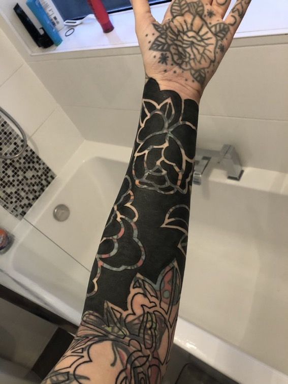 Discover Bold Blackout Tattoo Ideas : Full Sleeve, Geometric, Abstract, with White Ink