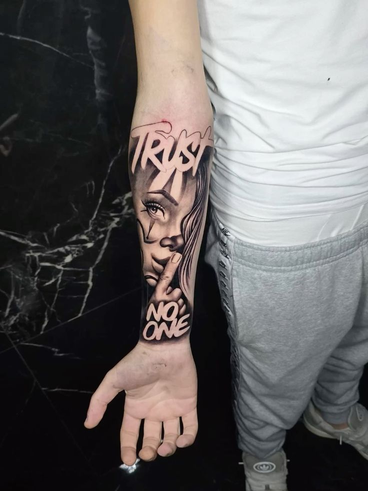 25 Trust No One Tattoo Designs with Lettering, Fonts, Ideas for Men and Women