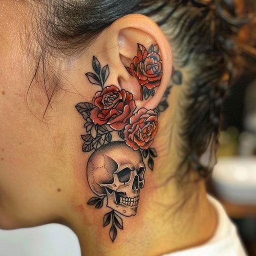 28 Ear Tattoo Ideas for Women and Men with Piercings Inner, Behind, Side, Fine Line, Flowers, Mandala, Moon, Rose, Cross, Stars, Spider Web