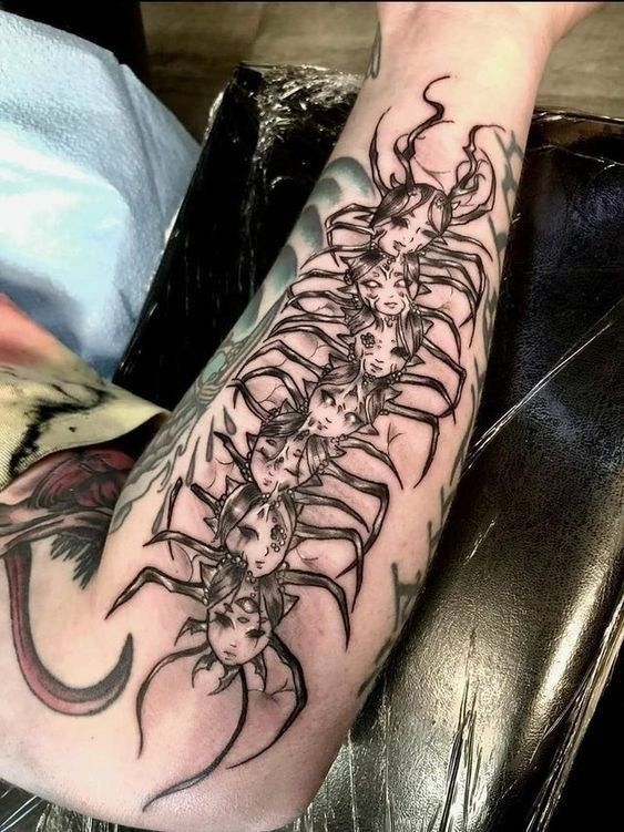31 Centipede Tattoo Ideas : Blackwork, Traditional, Tokyo Ghoul, Spider Lily, Skull, Giant Back