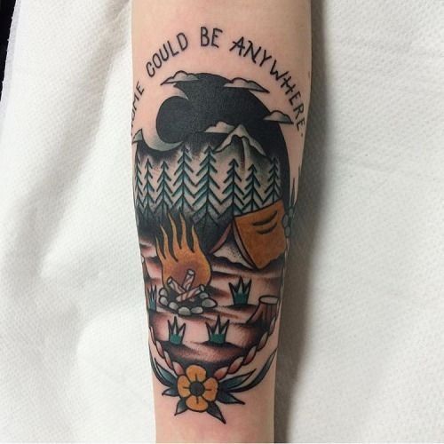 Discover the Great Outdoors on Your Skin: 20 Inspiring Camping Tattoo Designs for Nature Lovers in