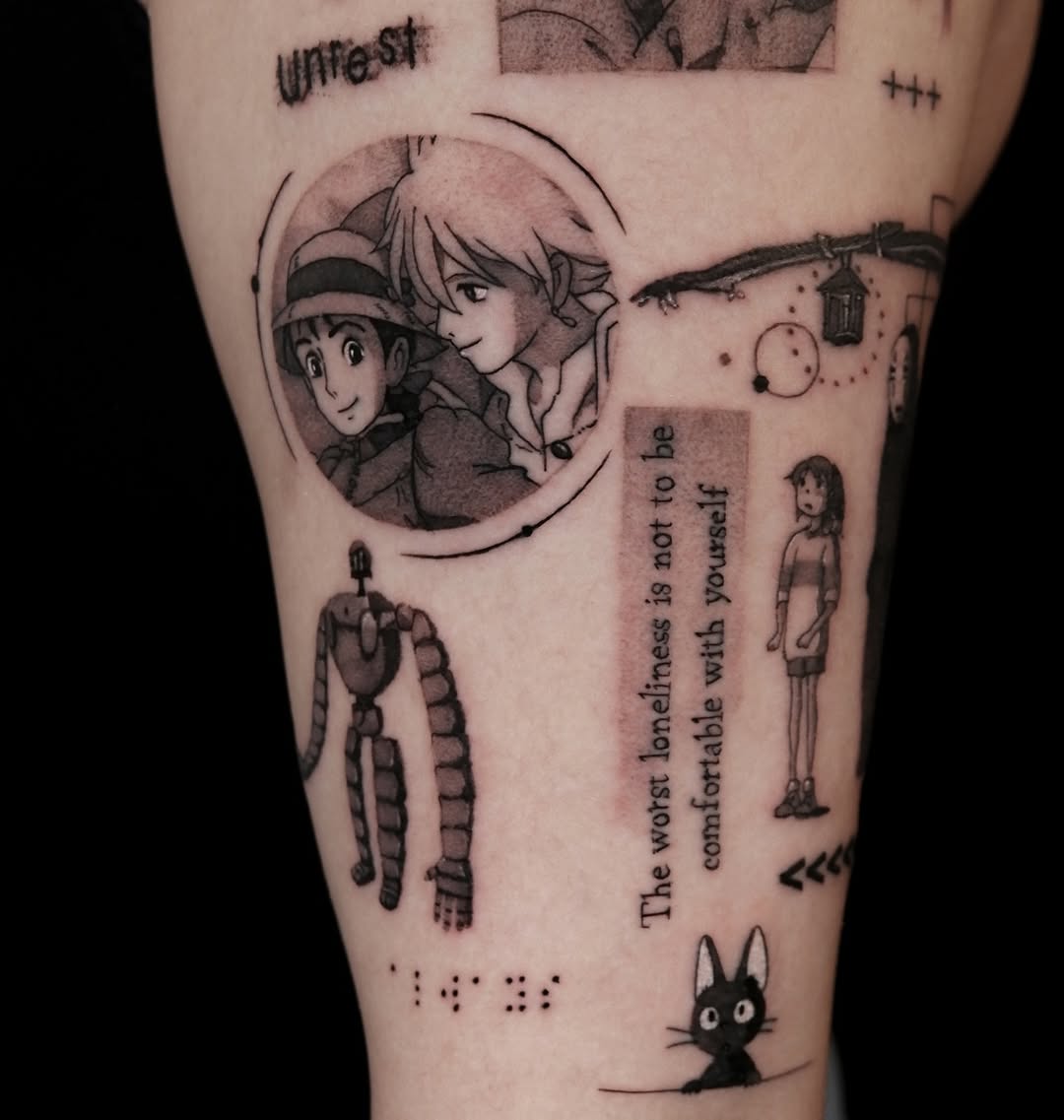 25 Studio Ghibli Tattoo Ideas Minimalist Totoro, Spirited Away Sleeve, Howl s Moving Castle Designs