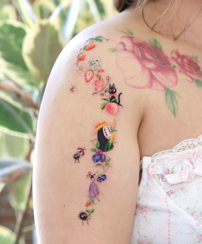 25 Studio Ghibli Tattoo Ideas Minimalist Totoro, Spirited Away Sleeve, Howl s Moving Castle Designs