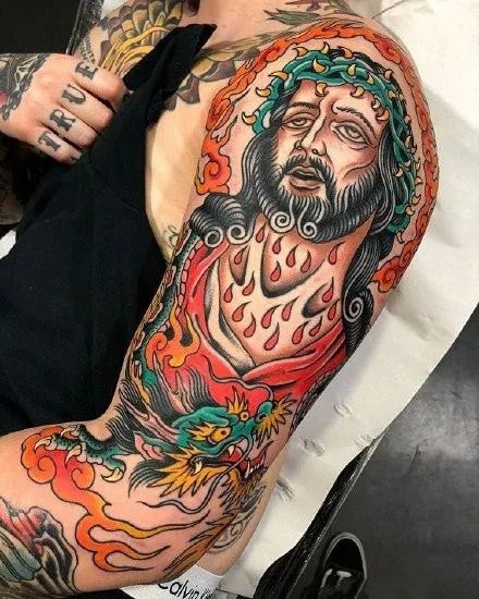 25 Jesus Tattoo Ideas : Sacred Heart, Virgin Mary, Fine Line, Sleeve for Women, Back, Forearm