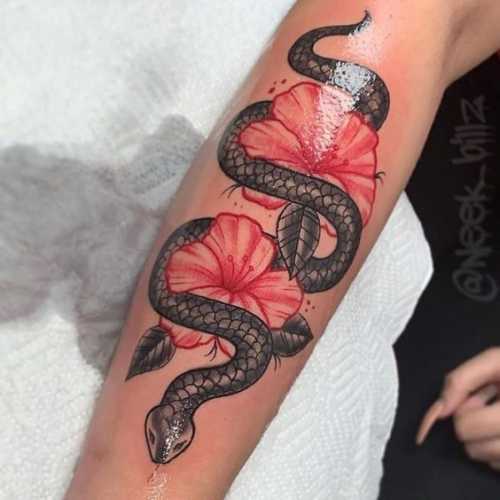 29 Snake and Flower Tattoos Ideas