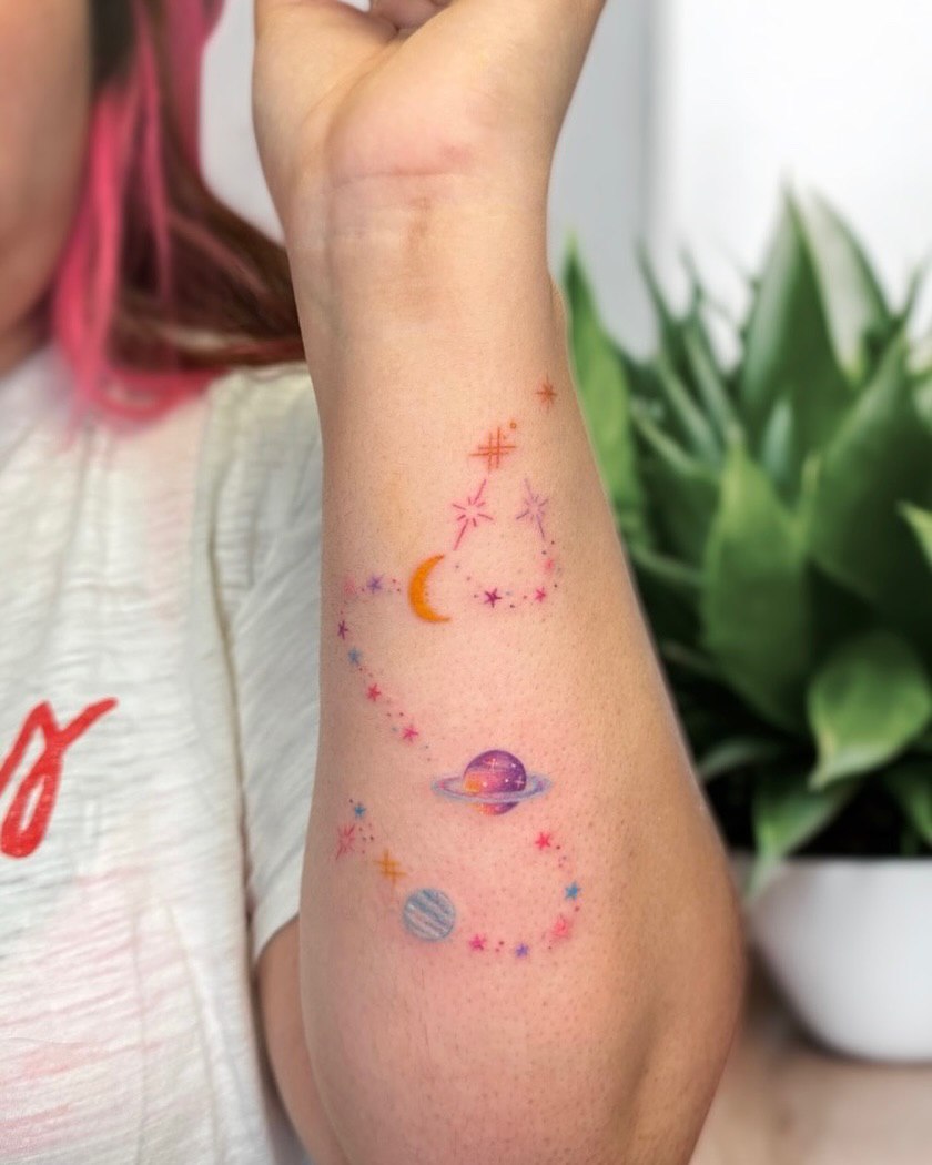 27 Galaxy Tattoo Ideas with Sleeve Designs, Black and Grey, and Cosmic Color Concepts