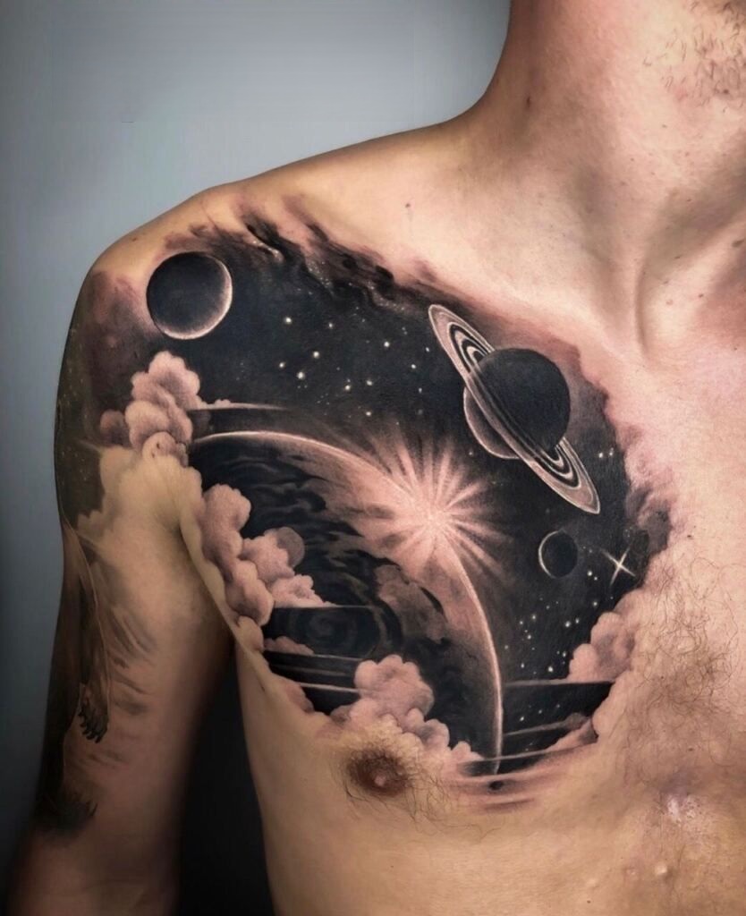 27 Galaxy Tattoo Ideas with Sleeve Designs, Black and Grey, and Cosmic Color Concepts