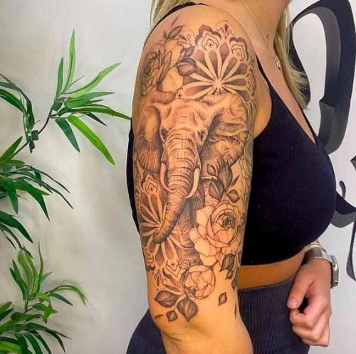 19 Elephant Tattoo Ideas with Flowers