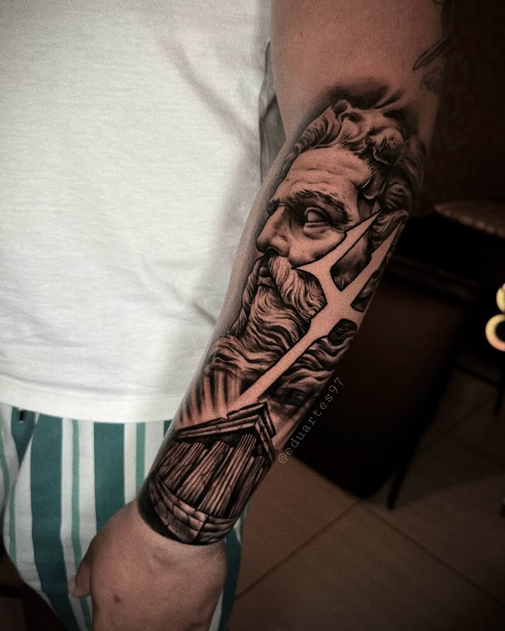 Poseidon Tattoo 26 Ideas : Powerful Greek Mythology Designs for Men Featuring Sleeve