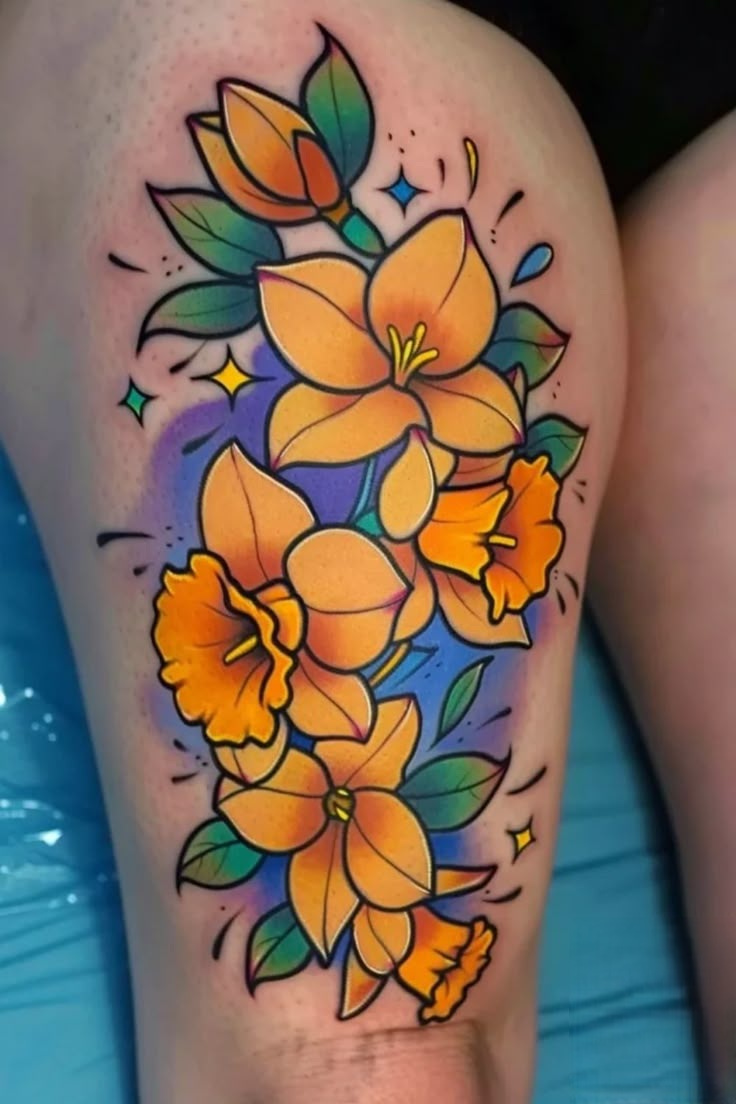 30 Daffodil Tattoo Ideas : Fine Line, Traditional with Name, Birth Flower &#038; Neotraditional Design