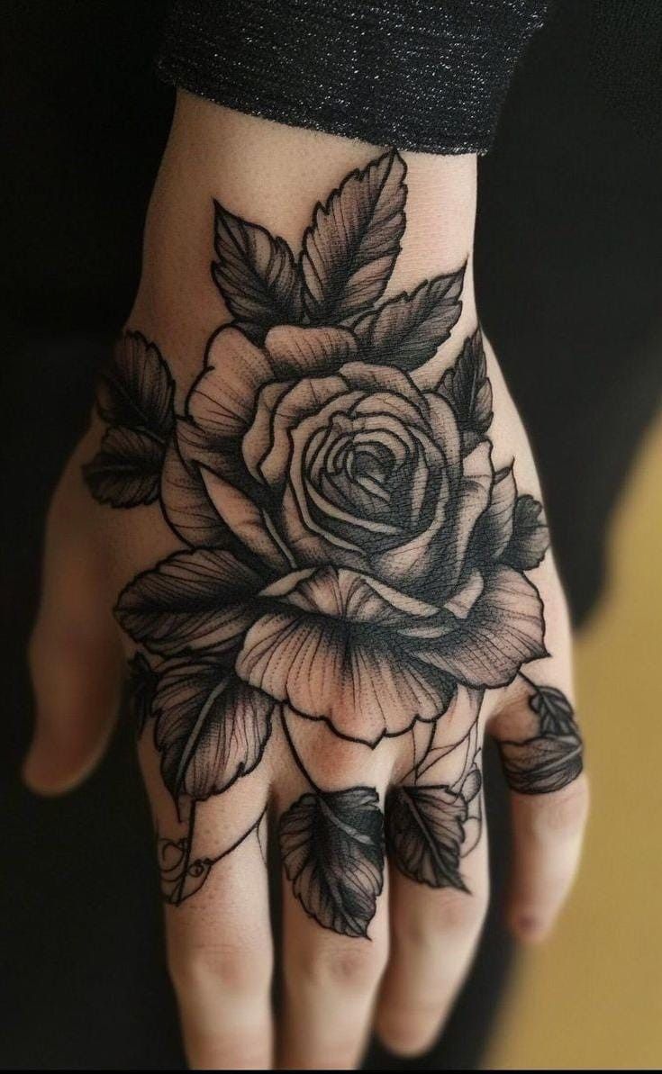27 Rose Hand Tattoo Ideas: From Classic Black-and-Gray to Bold Narrative Pieces