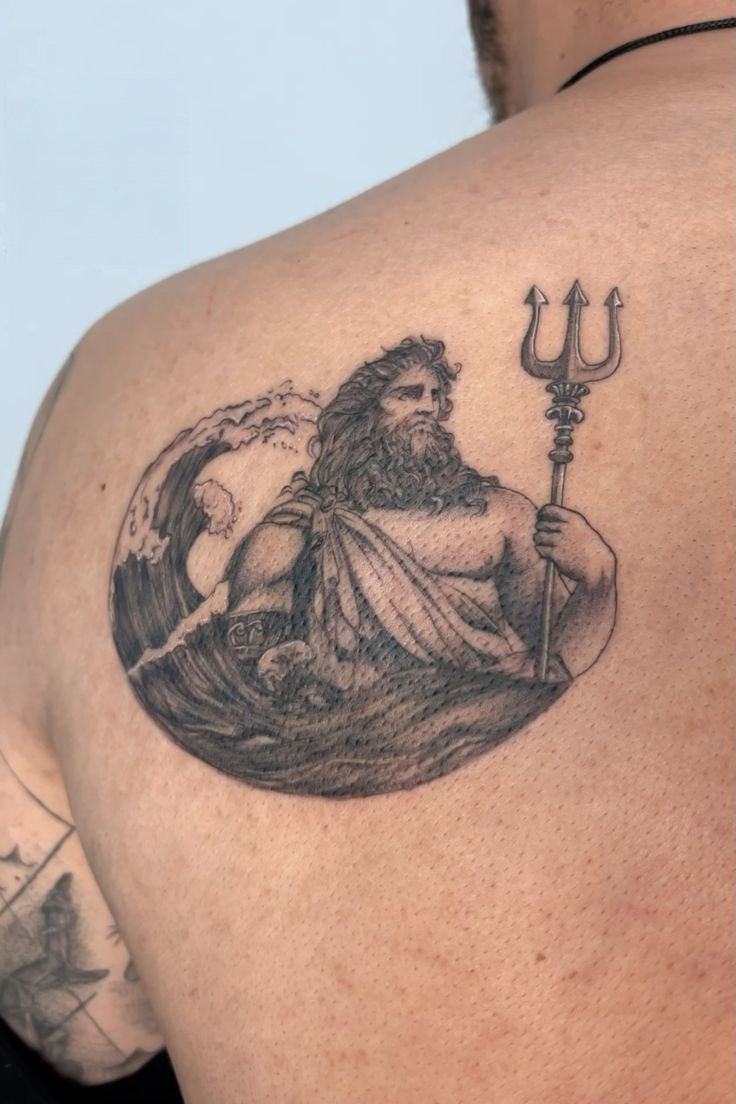 Poseidon Tattoo 26 Ideas : Powerful Greek Mythology Designs for Men Featuring Sleeve