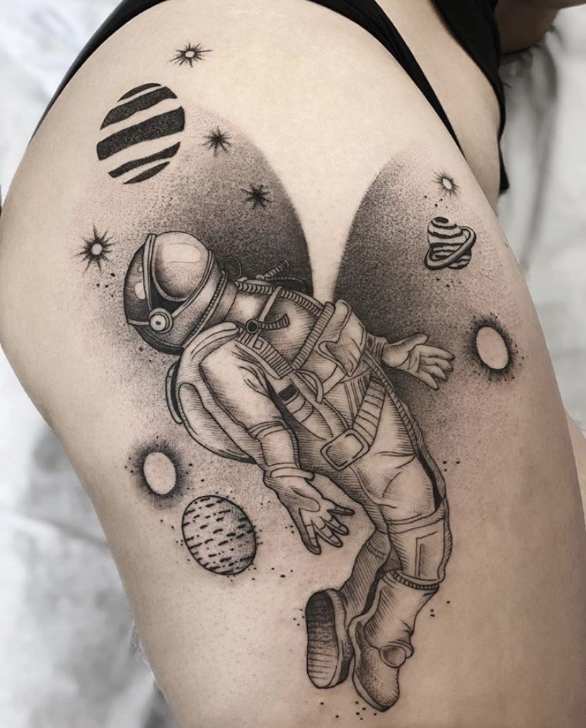 Astronaut Tattoo Ideas for Men and Women Minimalist, Stencil Outline, and Cosmic Designs