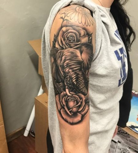 19 Elephant Tattoo Ideas with Flowers