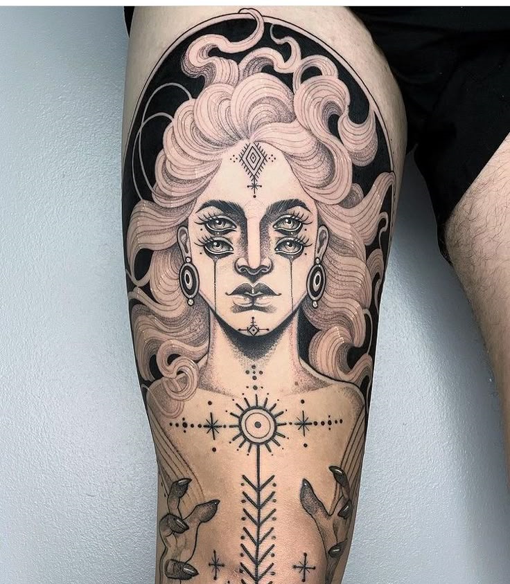 Dark Feminine Tattoos : Bold & Aesthetic Ideas for Women Thigh, Forearm, Leg Sleeve, Back, Ribs & More
