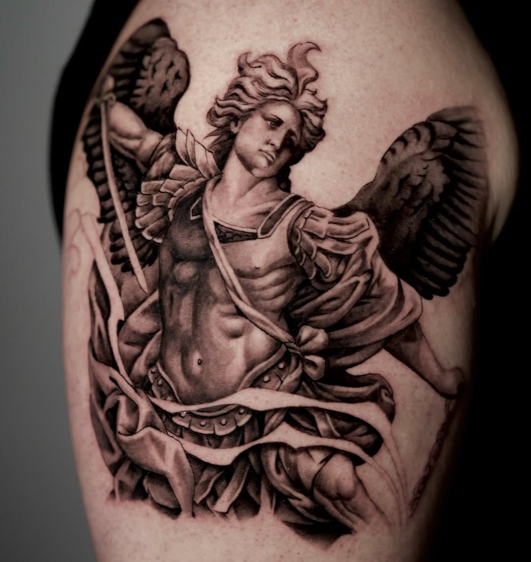 29 Powerful St Michael Tattoo Designs for Men and Women   Forearm, Sleeve, Geometric, Traditional
