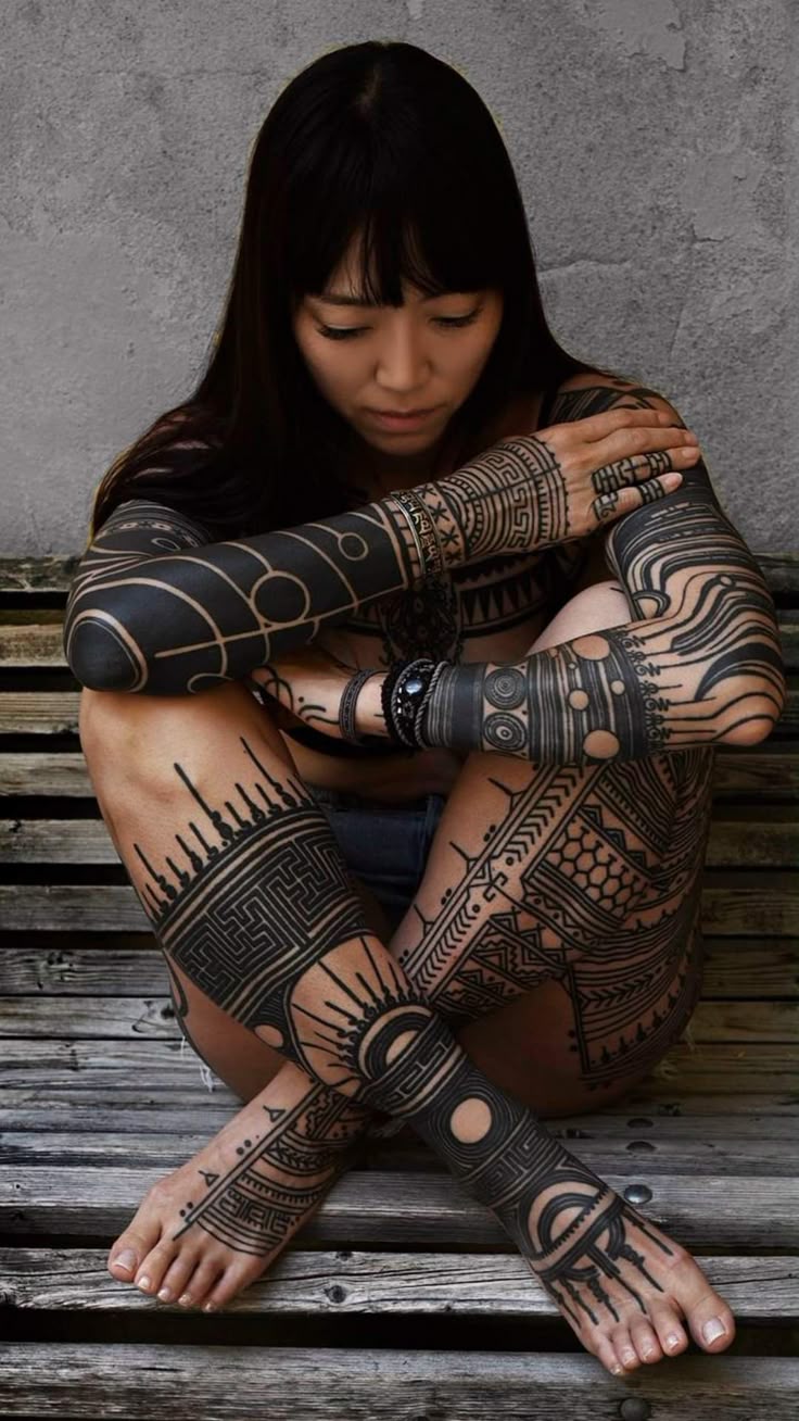 Discover Bold Blackout Tattoo Ideas : Full Sleeve, Geometric, Abstract, with White Ink