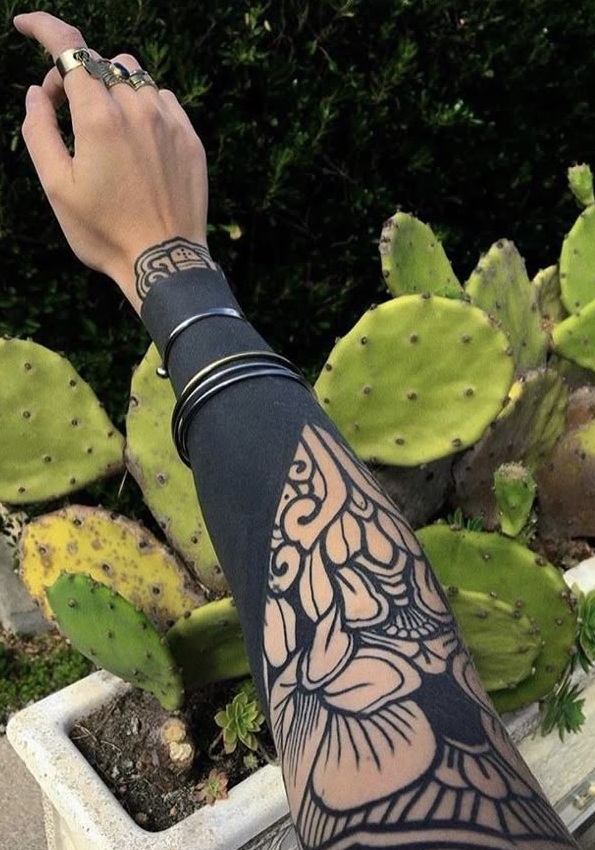 Discover Bold Blackout Tattoo Ideas : Full Sleeve, Geometric, Abstract, with White Ink