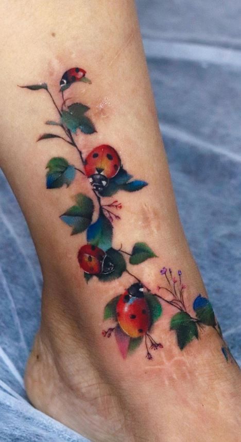29 Ladybug Tattoo Ideas with Stencil Designs, Fine Line, Traditional Style, Gothic, Floral