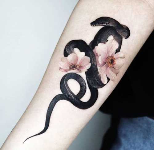 29 Snake and Flower Tattoos Ideas