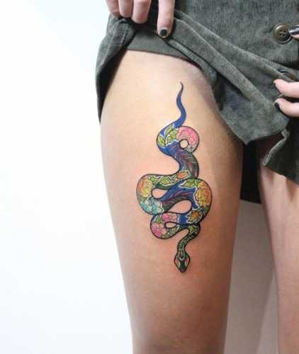 23 Snake Tattoos on Thigh Ideas for Alluring Art