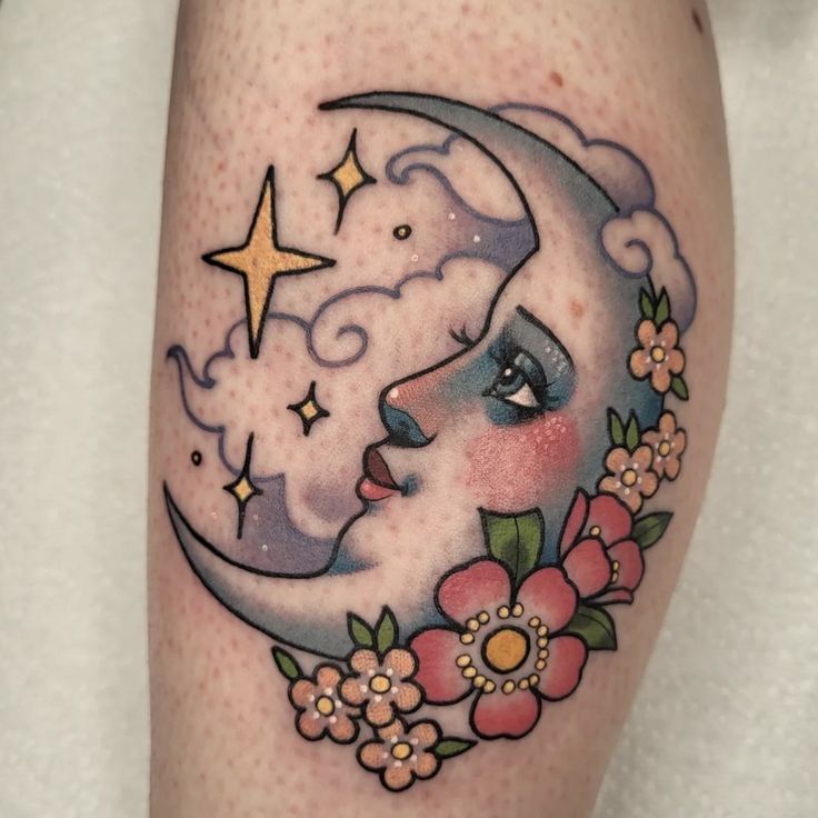 26 Crescent Moon Tattoo Designs : Fine Line, Stencil, Stars, Lotus, Waxing, Waning, American Traditional