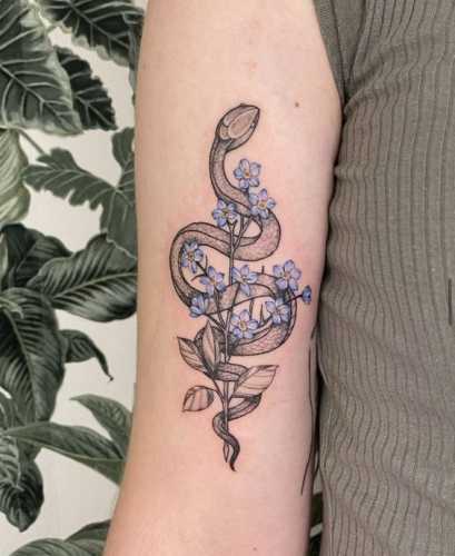 29 Snake and Flower Tattoos Ideas