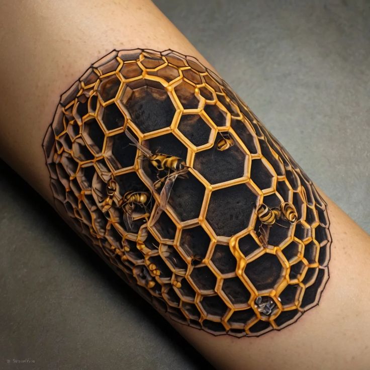 30 Honeycomb Tattoo Ideas  with Bees, Flowers, and Geometric Patterns for Men and Women