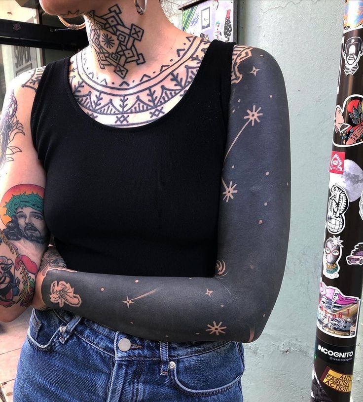 Discover Bold Blackout Tattoo Ideas : Full Sleeve, Geometric, Abstract, with White Ink