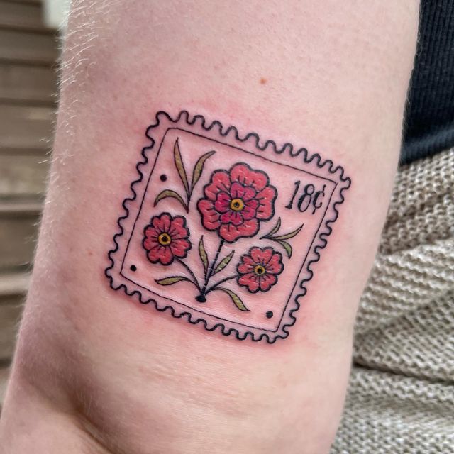 30 Unique Stamp Tattoo Ideas with Travel, Floral, Vintage, Fine Line, and Matching Postage Designs