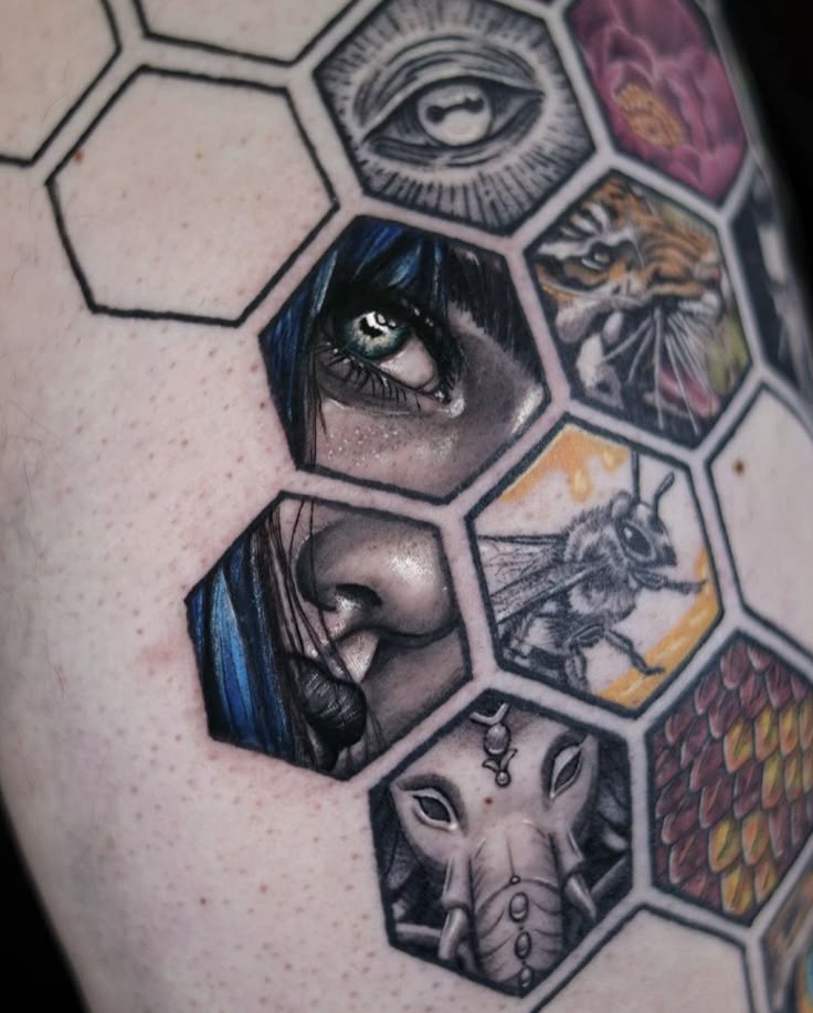 30 Honeycomb Tattoo Ideas  with Bees, Flowers, and Geometric Patterns for Men and Women